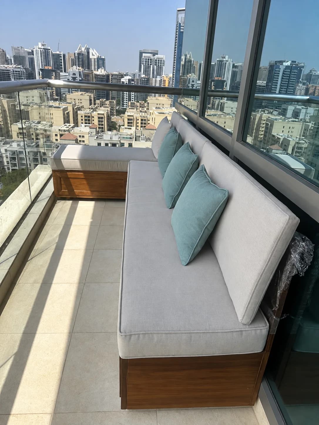 Built-in balcony seating with cushions