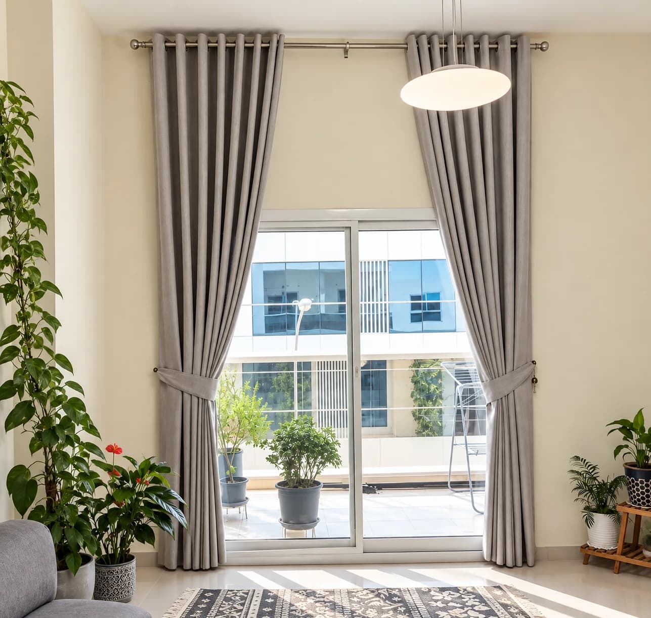 Grommet-top curtains on a sliding door